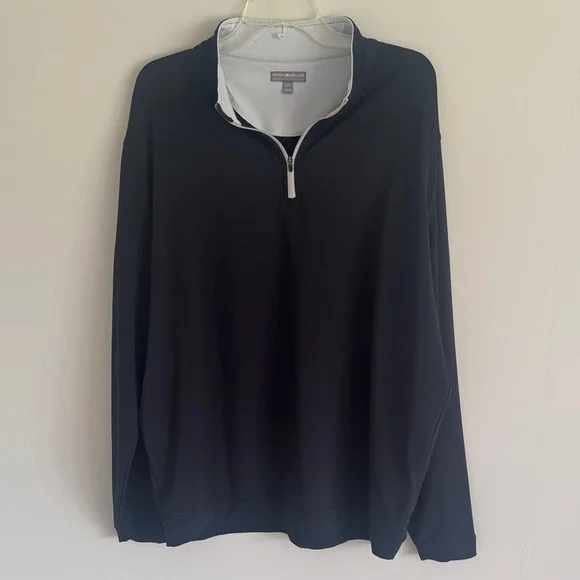 Peter Millar Black Quarter-Zip Pullover with White Trim - Picture 1 of 3